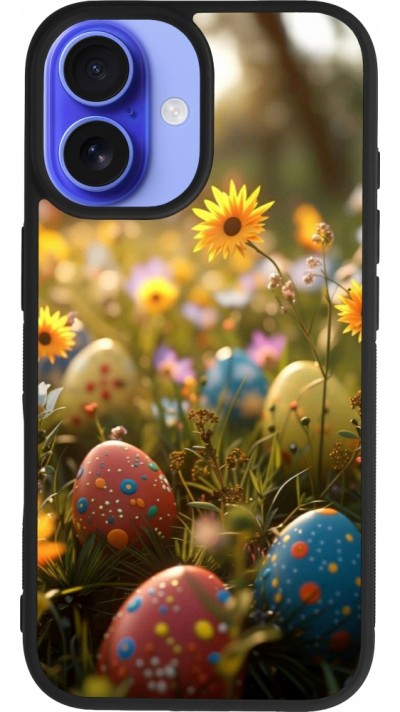 Coque iPhone 16 - Silicone rigide noir Easter 2026 Decorated eggs