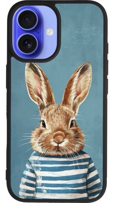Coque iPhone 16 - Silicone rigide noir Easter 2026 Rabbit navy