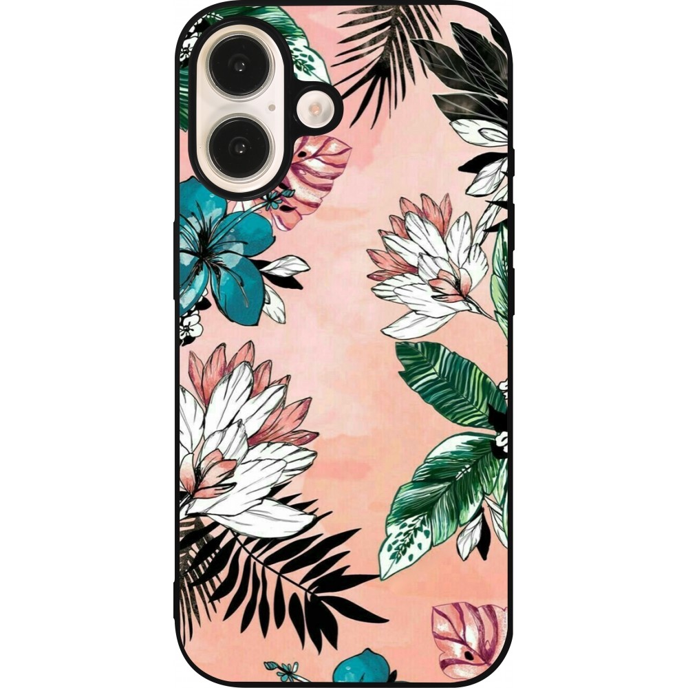 Coque iPhone 16 - Silicone rigide noir Flowers Artprint