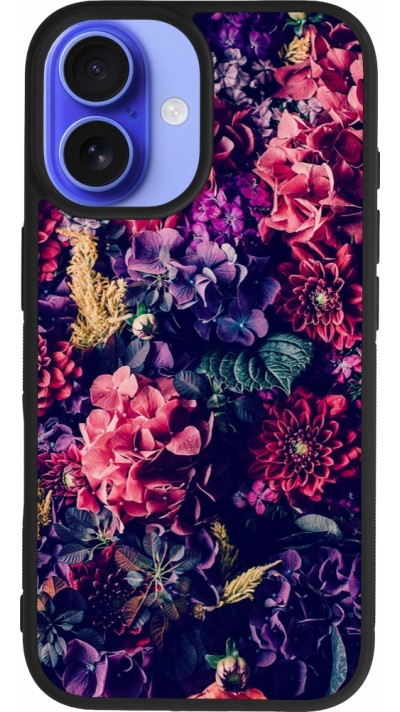 iPhone 16 Case Hülle - Silikon schwarz Flowers Dark