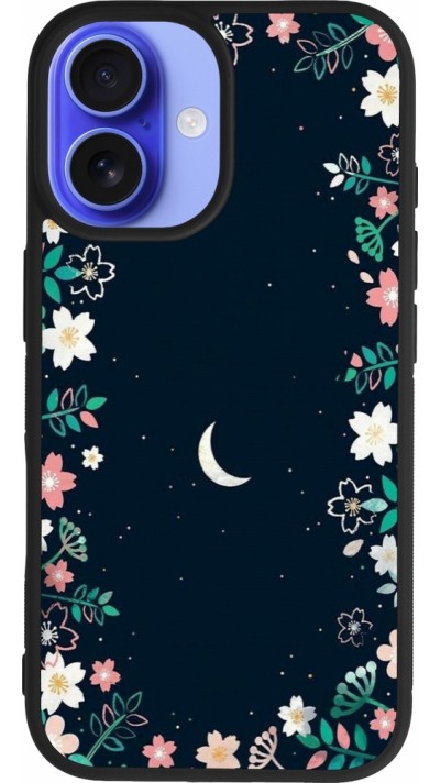 iPhone 16 Case Hülle - Silikon schwarz Flowers space