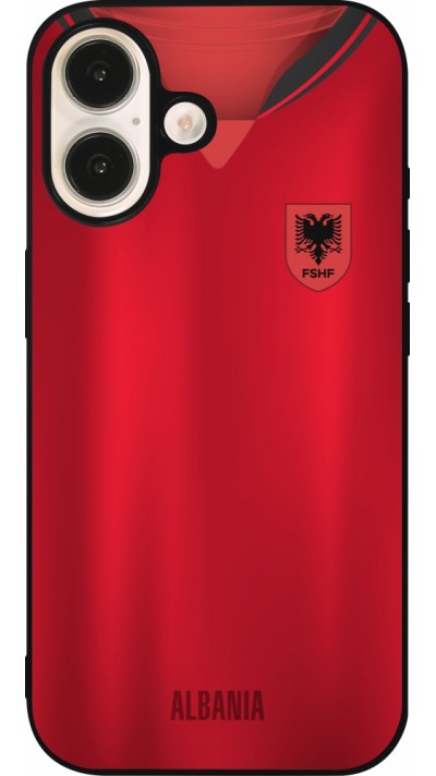Coque iPhone 16 - Silicone rigide noir Maillot de football Albanie personnalisable