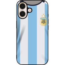 Coque iPhone 16 - Silicone rigide noir Maillot de football Argentine 2022 personnalisable
