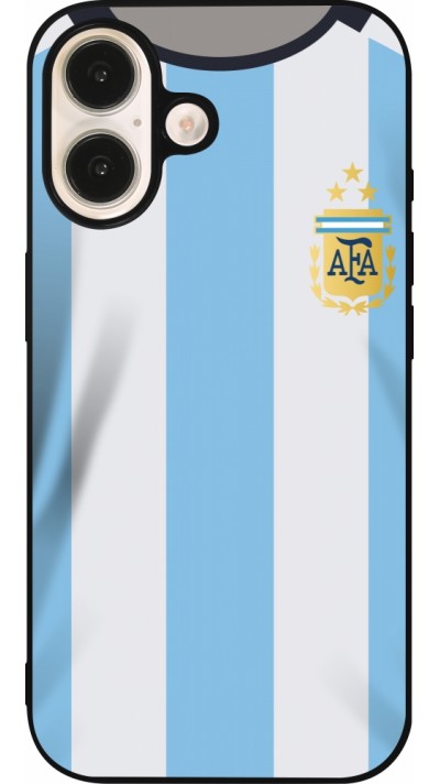 Coque iPhone 16 - Silicone rigide noir Maillot de football Argentine 2022 personnalisable