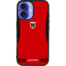 Coque iPhone 16 - Silicone rigide noir Maillot de football Autriche 2026 personnalisable