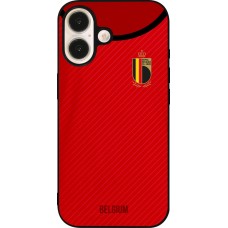 Coque iPhone 16 - Silicone rigide noir Maillot de football Belgique 2022 personnalisable