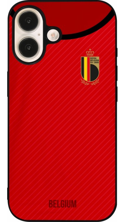 Coque iPhone 16 - Silicone rigide noir Maillot de football Belgique 2022 personnalisable