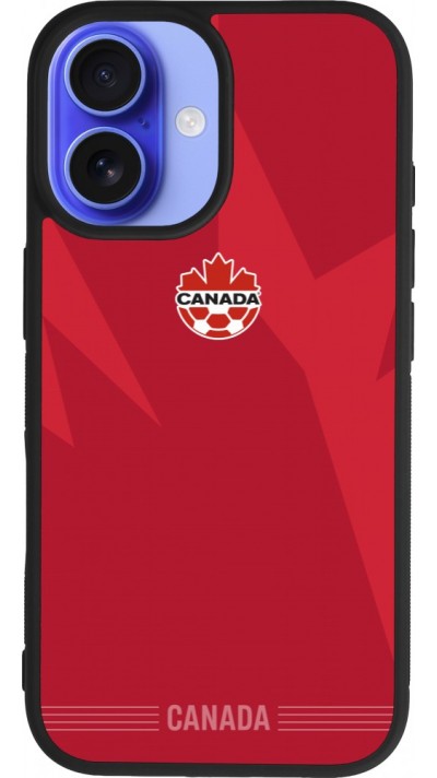 Coque iPhone 16 - Silicone rigide noir Maillot de football Canada 2026 personnalisable