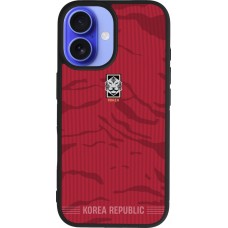 Coque iPhone 16 - Silicone rigide noir Maillot de football Corée du Sud 2026 personnalisable