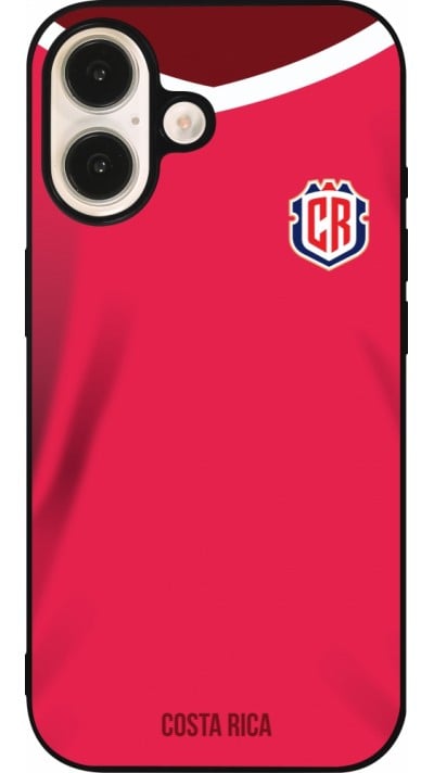 Coque iPhone 16 - Silicone rigide noir Maillot de football Costa Rica 2022 personnalisable
