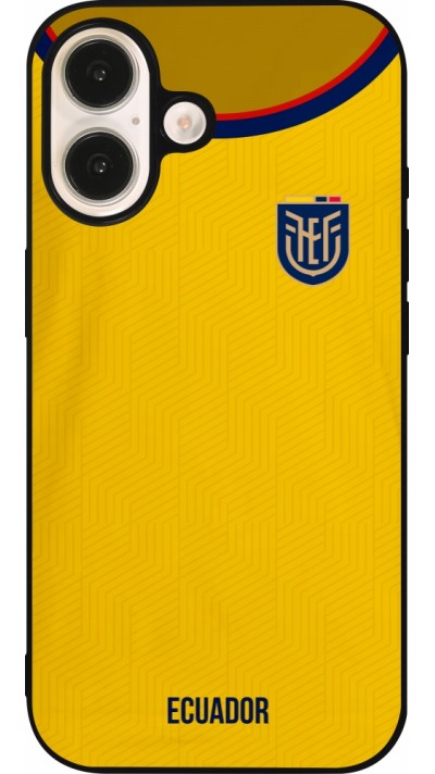 Coque iPhone 16 - Silicone rigide noir Maillot de football Equateur 2022