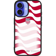 Coque iPhone 16 - Silicone rigide noir Maillot de football États-Unis 2026 personnalisable