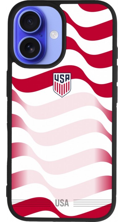 Coque iPhone 16 - Silicone rigide noir Maillot de football E?tats Unis 2026 personnalisable