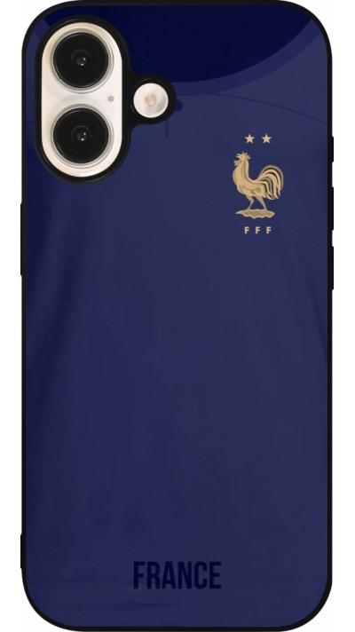 Coque iPhone 16 - Silicone rigide noir Maillot de football France 2022 personnalisable