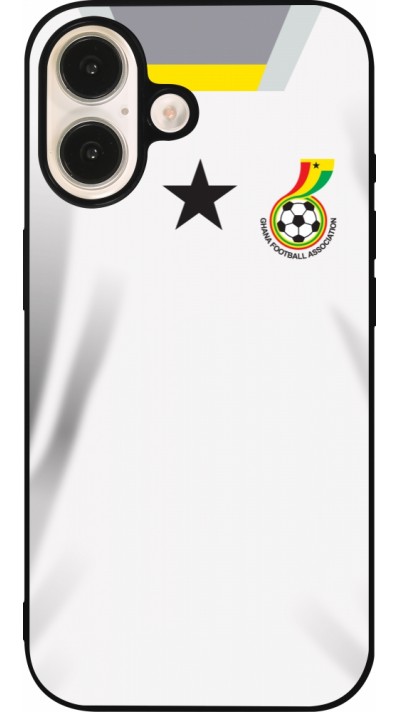 Coque iPhone 16 - Silicone rigide noir Maillot de football Ghana 2022 personnalisable