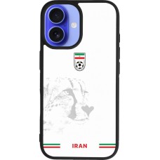 Coque iPhone 16 - Silicone rigide noir Maillot de football Iran 2026 personnalisable