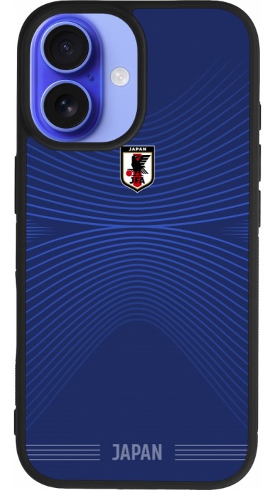 Coque iPhone 16 - Silicone rigide noir Maillot de football Japon 2026 personnalisable