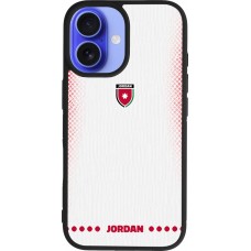 Coque iPhone 16 - Silicone rigide noir Maillot de football Jordanie 2026 personnalisable