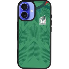 Coque iPhone 16 - Silicone rigide noir Maillot de football Mexique 2022 personnalisable