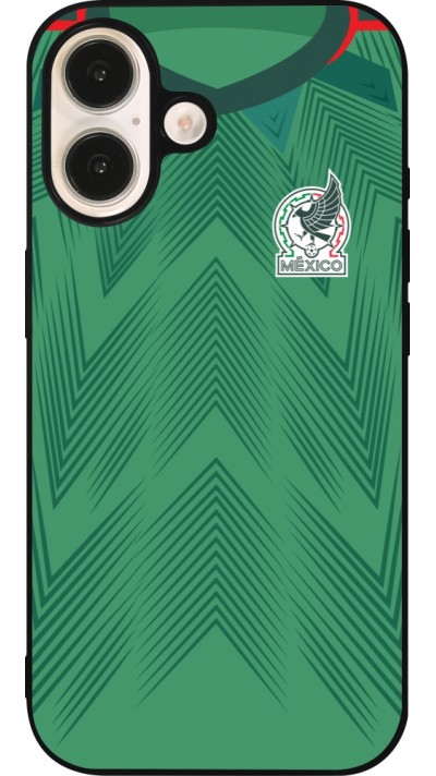 Coque iPhone 16 - Silicone rigide noir Maillot de football Mexique 2022 personnalisable