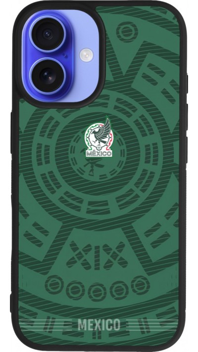 Coque iPhone 16 - Silicone rigide noir Maillot de football Mexique 2026 personnalisable