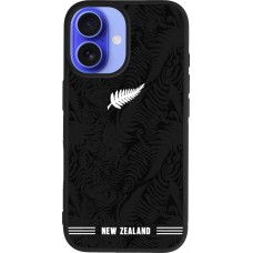 Coque iPhone 16 - Silicone rigide noir Maillot de football Nouvelle-Zélande 2026 personnalisable