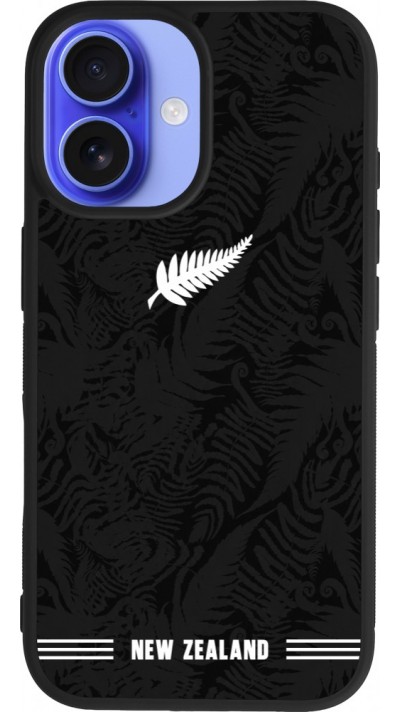 Coque iPhone 16 - Silicone rigide noir Maillot de football Nouvelle-Zélande 2026 personnalisable