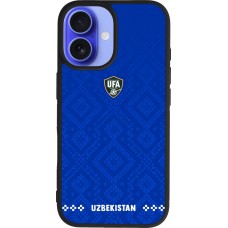 Coque iPhone 16 - Silicone rigide noir Maillot de football Ouzbékistan 2026 personnalisable