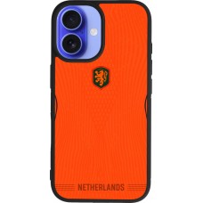 Coque iPhone 16 - Silicone rigide noir Maillot de football Pays-Bas 2026 personnalisable