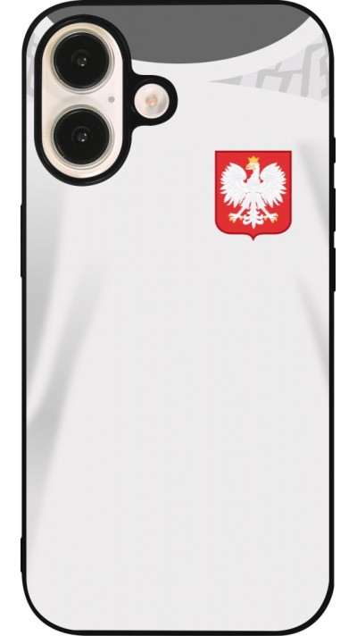 Coque iPhone 16 - Silicone rigide noir Maillot de football Pologne 2022 personnalisable