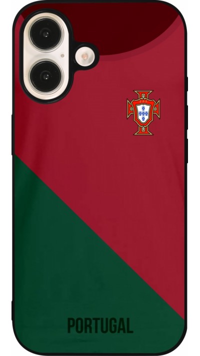 Coque iPhone 16 - Silicone rigide noir Maillot de football Portugal 2022
