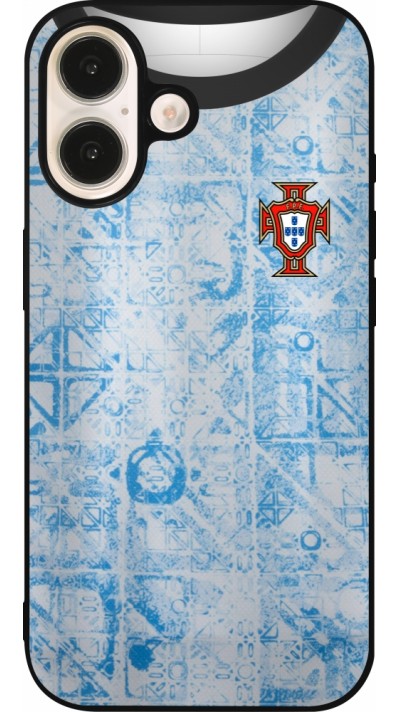 Coque iPhone 16 - Silicone rigide noir Maillot de football Portugal Extérieur personnalisable