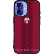 Coque iPhone 16 - Silicone rigide noir Maillot de football Qatar 2026 personnalisable