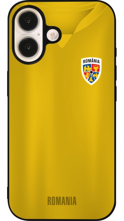 Coque iPhone 16 - Silicone rigide noir Maillot de football Roumanie