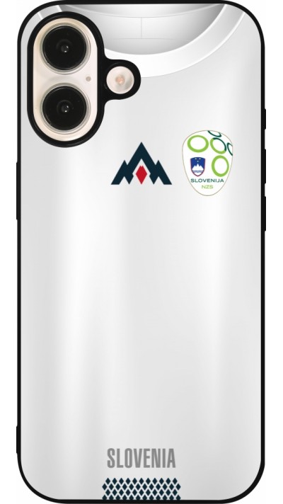 Coque iPhone 16 - Silicone rigide noir Maillot de football Slovénie