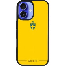 Coque iPhone 16 - Silicone rigide noir Maillot de football Suède 2026 personnalisable