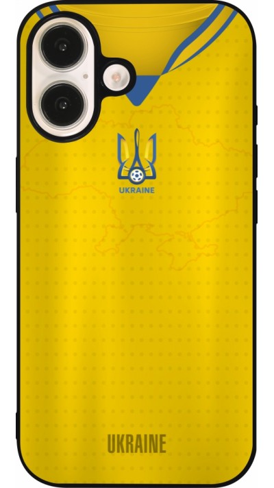 Coque iPhone 16 - Silicone rigide noir Maillot de football Ukraine