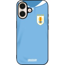 Coque iPhone 16 - Silicone rigide noir Maillot de football Uruguay 2022 personnalisable