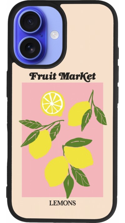 Coque iPhone 16 - Silicone rigide noir Fruit market lemons 2026