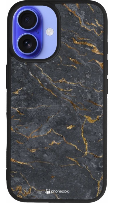 iPhone 16 Case Hülle - Silikon schwarz Grey Gold Marble