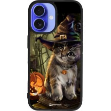 iPhone 16 Case Hülle - Silikon schwarz Halloween 21 Witch cat