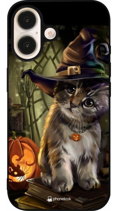 iPhone 16 Case Hülle - Silikon schwarz Halloween 21 Witch cat