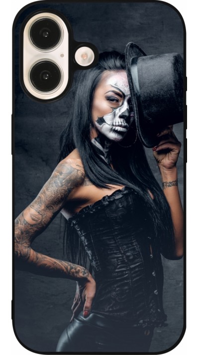 iPhone 16 Case Hülle - Silikon schwarz Halloween 22 Tattooed Girl