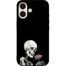 iPhone 16 Case Hülle - Silikon schwarz Halloween 2023 rose and skeleton