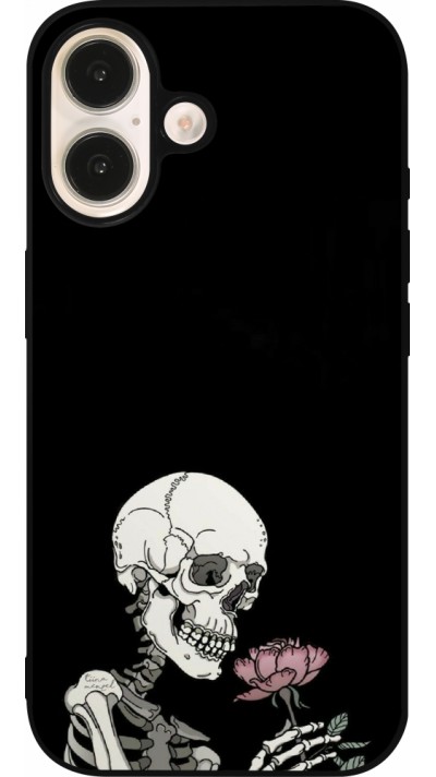 iPhone 16 Case Hülle - Silikon schwarz Halloween 2023 rose and skeleton