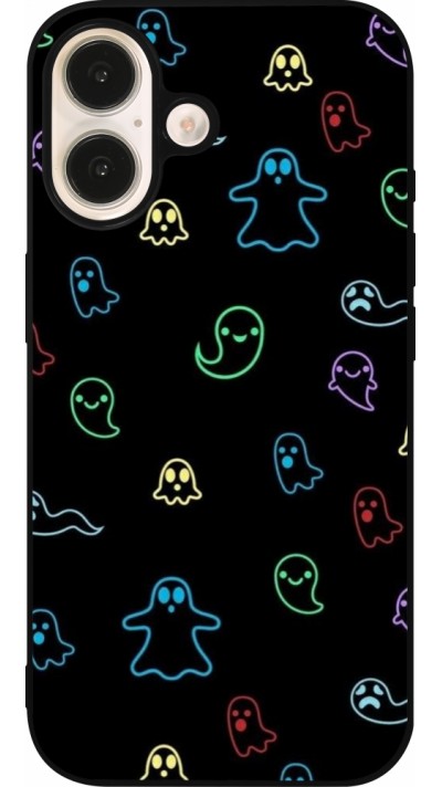 iPhone 16 Case Hülle - Silikon schwarz Halloween 2024 colorful ghosts