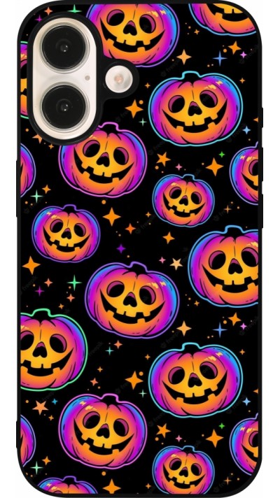 iPhone 16 Case Hülle - Silikon schwarz Halloween 2024 rainbow pumpkins