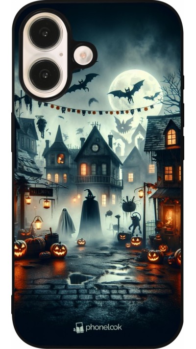 iPhone 16 Case Hülle - Silikon schwarz Halloween Spukstadt