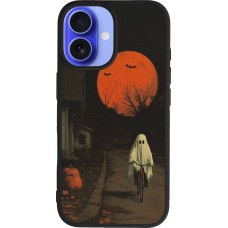 iPhone 16 Case Hülle - Silikon schwarz Halloween 2025 Ghost on a bicycle