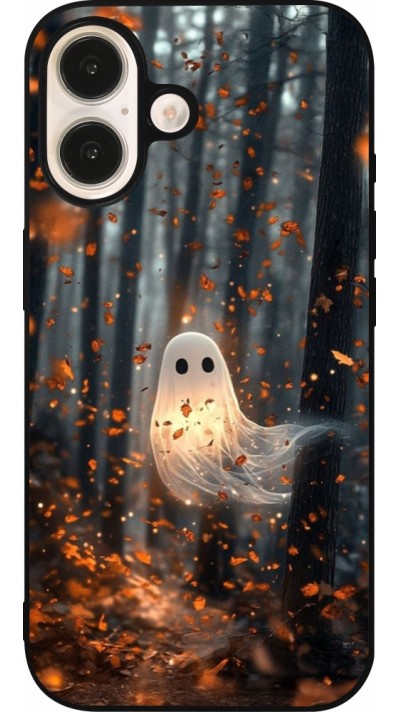 Coque iPhone 16 - Silicone rigide noir Halloween 2025 Ghost in the forest